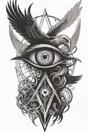 square and compasses, eye inside, phoenix rising tattoo design idea