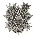 square and compasses  and the seven hermetic principles represented through symbols tattoo design idea