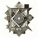 square and compasses  and the seven hermetic principles represented through symbols tattoo design idea