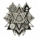 square and compasses  and the seven hermetic principles represented through symbols tattoo design idea