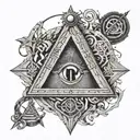 freemasonry and the seven hermetic principles represented through abstract symbols tattoo design idea