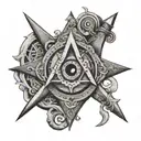 Square and Compasses with the 7 hermetic principles tattoo design idea