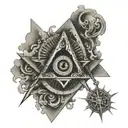 Square and Compasses with the 7 hermetic principles tattoo design idea