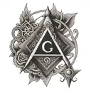 Square and Compasses with the 7 hermetic principles tattoo design idea