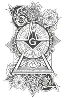 square and compass  with the 7 hermetic principles  tattoo design idea