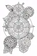 the 7 hermetic principles in a circle tattoo design idea