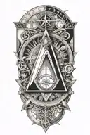 square and compass  with the 7 hermetic principles and the golden ratio incorporated  tattoo design idea