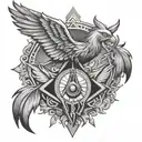 square and compasses, phoenix rising tattoo design idea