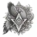 square and compasses, phoenix rising tattoo design idea