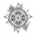 square and compasses  and the seven hermetic principles in a circle tattoo design idea