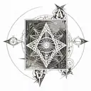 square and compasses  and the seven hermetic principles in a circle tattoo design idea