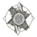 square and compasses  and the seven hermetic principles in a circle tattoo design idea