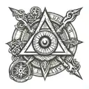 square and compass with eye with the 7 hermetic principles tattoo design idea