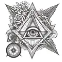 square and compass with eye with the 7 hermetic principles tattoo design idea