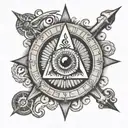 square and compass with eye with the 7 hermetic principles tattoo design idea