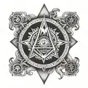 square and compasses  and the seven hermetic principles in a circle tattoo design idea