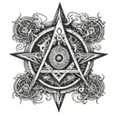 square and compasses  and the seven hermetic principles in a circle tattoo design idea