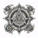 square and compasses  and the seven hermetic principles in a circle tattoo design idea