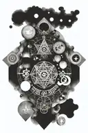 the 7 hermetic principles in a circle inside tattoo design idea