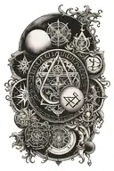 the 7 hermetic principles in a circle tattoo design idea