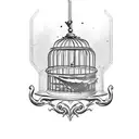  IT should start with a closed Off birdcage, old Style. In this cage there should be a pair of torn Out Angle Wings with tattoo design idea