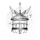  IT should start with a closed Off birdcage, old Style. In this cage there should be a pair of torn Out Angle Wings with tattoo design idea