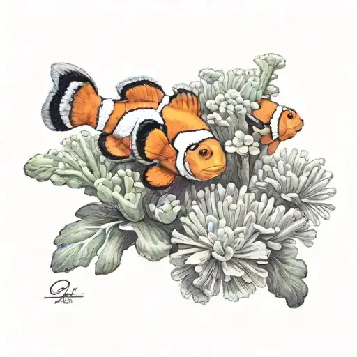 clownfish and anemone  tattoo design idea