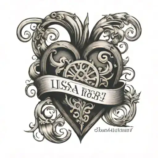 a heart with name lisa inside and roman numeral date of 10/20/1987 at the bottom of the heart   tattoo design idea