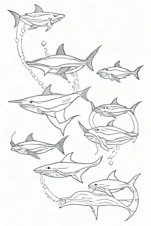 sting rays, sharks, and jellyfish swimming upstream tattoo design idea