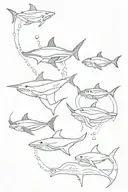 sting rays, sharks, and jellyfish swimming upstream tattoo design idea