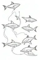 sting rays, sharks, and jellyfish swimming upstream tattoo design idea