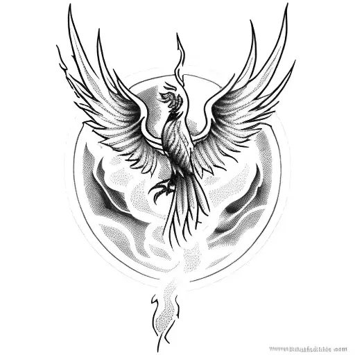 phoenix with fire resurrected  tattoo design idea