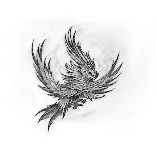 phoenix with fire resurrected  tattoo design idea