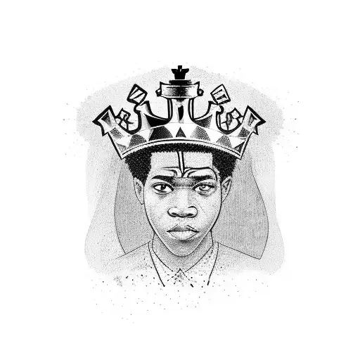 chess king with basquiat crown and a face tattoo design idea