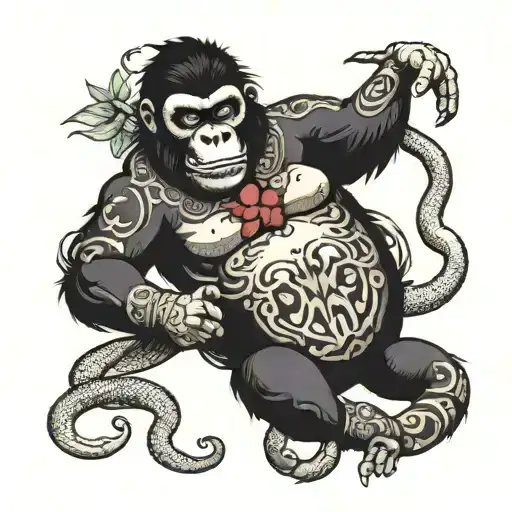 Boa constrictor choking a gorilla tattoo design idea