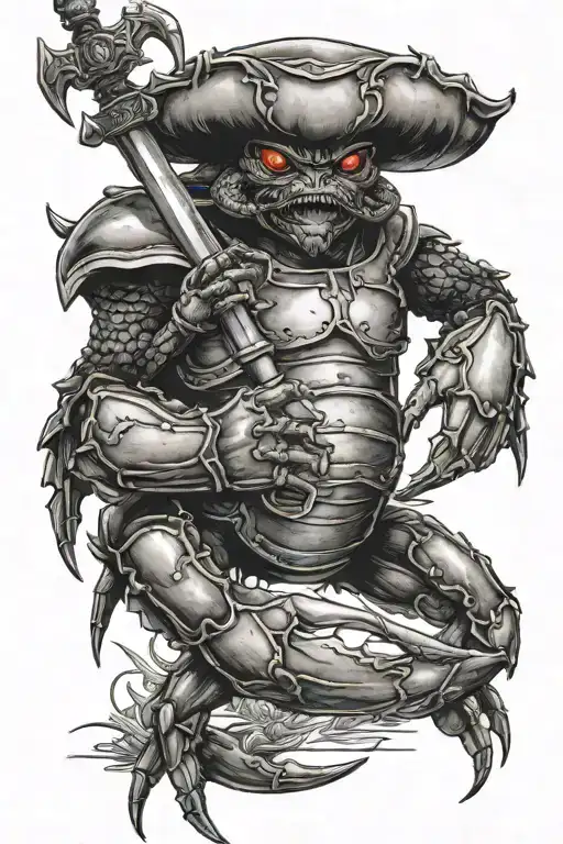 giant crab fighting knight holding a sword tattoo design idea