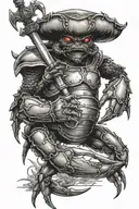 giant crab fighting knight holding a sword tattoo design idea