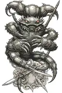 giant crab fighting knight holding a sword tattoo design idea