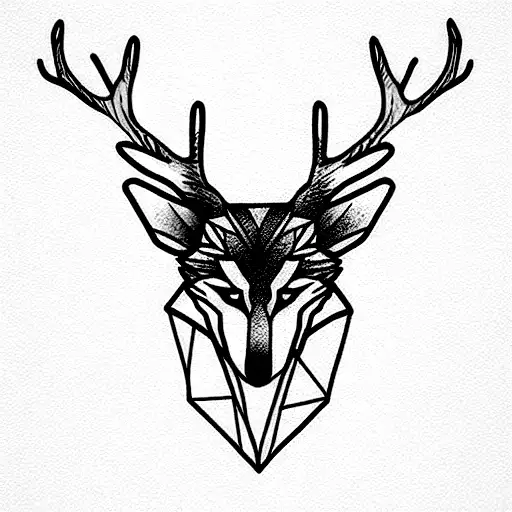 stag Wolf patchwork nature sleeve tattoo design idea