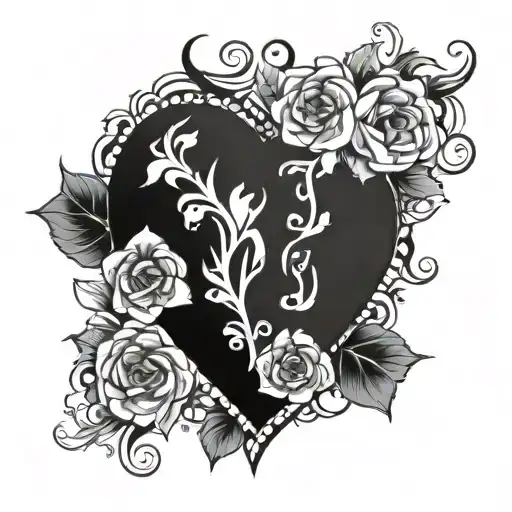 jj and heart shape tattoo design idea