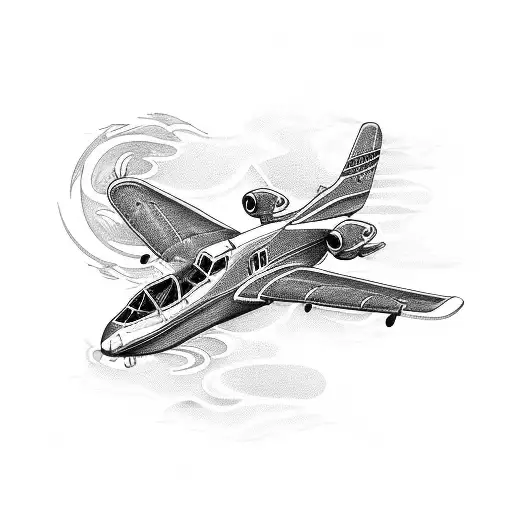 Cessna flying through flames tattoo design idea