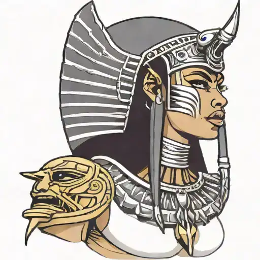 black Egyptian warrior with a grill in her mouth  tattoo design idea