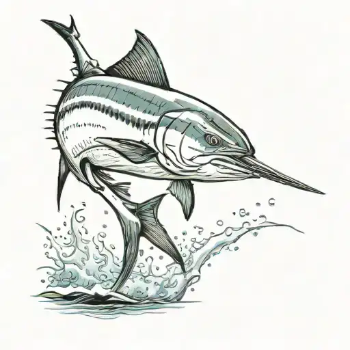 mad marlin jumping tattoo design idea
