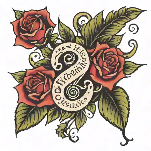 tattoo for scoliosis with roses, vines and "josefina" text tattoo design idea