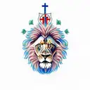 lion with christian cross tattoo design idea