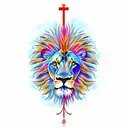 lion with christian cross tattoo design idea