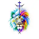 lion with christian cross tattoo design idea