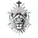lion with christian cross tattoo design idea