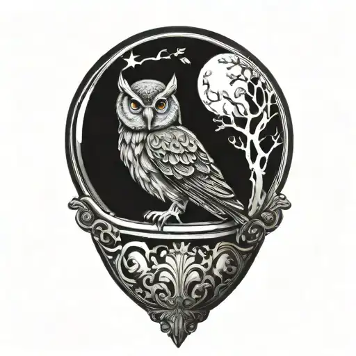 Crystal Ball with Owl tattoo design idea
