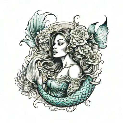 coral reef mermaid tattoo design idea